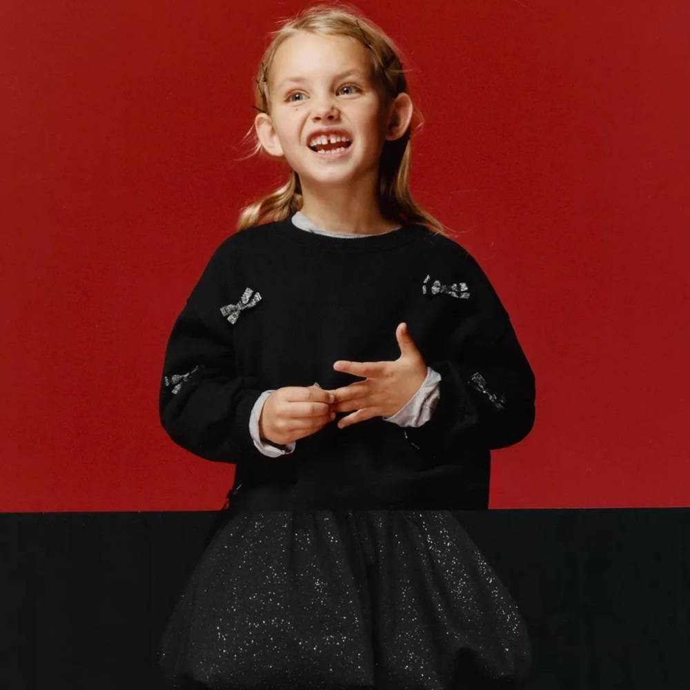 ZARA SPARKLY BOW SWEATSHIRT